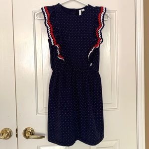 Girls’ Janie & Jack Dress Size 12 Navy Blue Polka Dot Ric Rac Ruffle